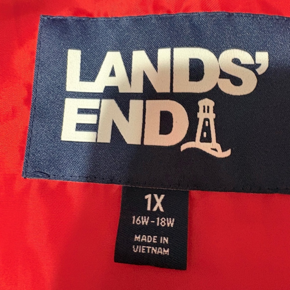 Lands' End Women's Vibrant Red Diamond Quilted Vest Puffer Pockets Stand Collar - Picture 7 of 12